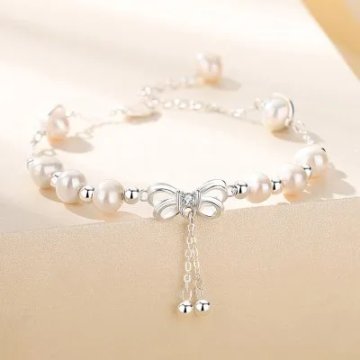 Lắc Tay Bạc Nữ đính đá CZ, Ngọc Trai Hình Chiếc Nơ Julieta LILI 160706 4