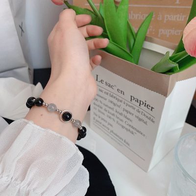 Lắc Tay Bạc Nữ đính đá Mã Não Mặt Trăng Phong Thủy Hazel LILI 158779 2