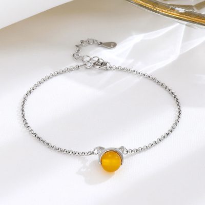 Lắc Tay Bạc Nữ đính đá Phong Thủy Tự Nhiên Mèo Dễ Thương Clara LILI 158554 2