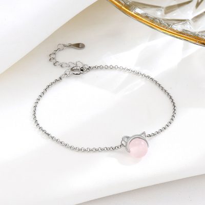 Lắc Tay Bạc Nữ đính đá Phong Thủy Tự Nhiên Mèo Dễ Thương Clara LILI 158554 6