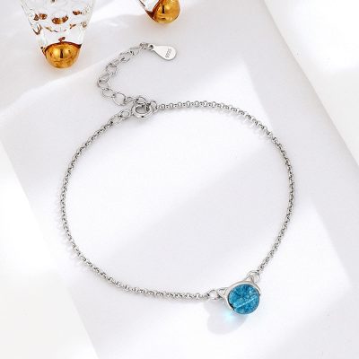Lắc Tay Bạc Nữ đính đá Phong Thủy Tự Nhiên Mèo Dễ Thương Clara LILI 158554 7