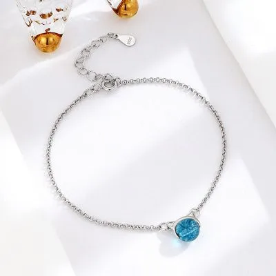 Lắc Tay Bạc Nữ đính đá Phong Thủy Tự Nhiên Mèo Dễ Thương Clara LILI 158554 7