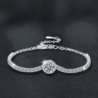 Lắc Tay Bạc Nữ đính Kim Cương Moissanite Tròn Arely LILI 158432 1
