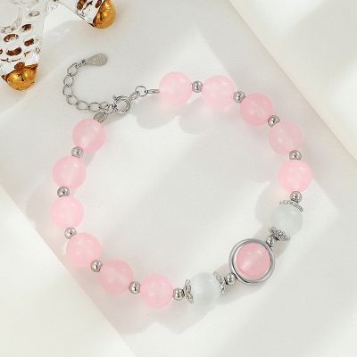 Lắc Tay Bạc Nữ đính Thạch Anh Hồng Trắng Phong Thủy Eleanor LILI 158748 1