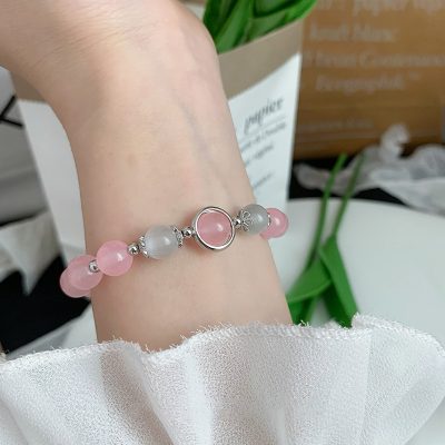 Lắc Tay Bạc Nữ đính Thạch Anh Hồng Trắng Phong Thủy Eleanor LILI 158748 2