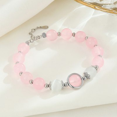 Lắc Tay Bạc Nữ đính Thạch Anh Hồng Trắng Phong Thủy Eleanor LILI 158748 3