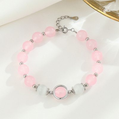 Lắc Tay Bạc Nữ đính Thạch Anh Hồng Trắng Phong Thủy Eleanor LILI 158748 4