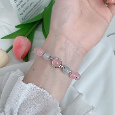 Lắc Tay Bạc Nữ đính Thạch Anh Hồng Trắng Phong Thủy Eleanor LILI 158748 5
