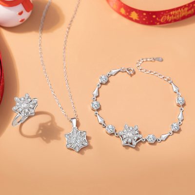 Nhẫn Bạc Nữ đính đá CZ Hình Bông Tuyết Xoay Tròn Snow LILI 158883 1
