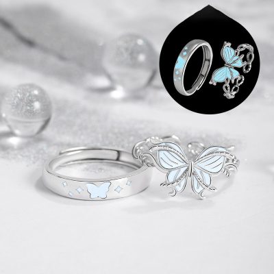 Nhẫn đôi Bạc Dạ Quang đính đá CZ Hồ điệp Claire LILI 159293 1