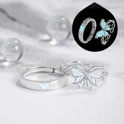 Nhẫn đôi Bạc Dạ Quang đính đá CZ Hồ điệp Claire LILI 159293 1
