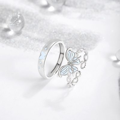 Nhẫn đôi Bạc Dạ Quang đính đá CZ Hồ điệp Claire LILI 159293 3