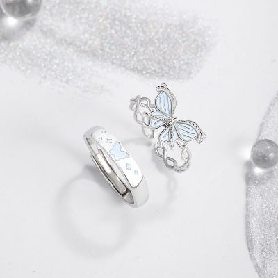 Nhẫn đôi Bạc Dạ Quang đính đá CZ Hồ điệp Claire LILI 159293 4