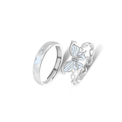 Nhẫn đôi Bạc Dạ Quang đính đá CZ Hồ điệp Claire LILI 159293 5