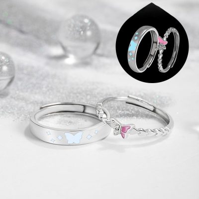 Nhẫn đôi Bạc Dạ Quang đính đá CZ Hồ điệp Kinsley LILI 159322 1