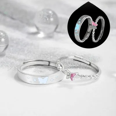 Nhẫn đôi Bạc Dạ Quang đính đá CZ Hồ điệp Kinsley LILI 159322 1