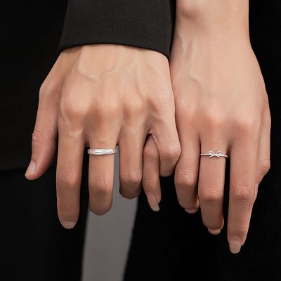 Nhẫn đôi Bạc đính đá CZ Chiếc Nơ Tình Yêu Millie LILI 159373 2