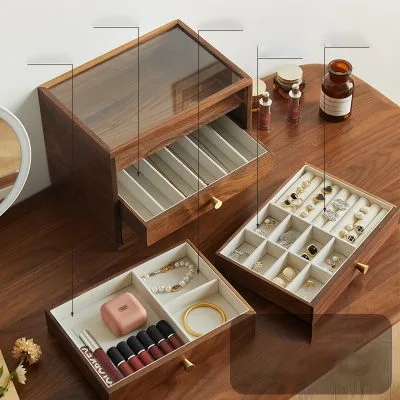 Tủ Hộp đựng đồ Trang Sức Phụ Kiện Dạng Kéo Gỗ óc Chó Makayla LILI 161301 3