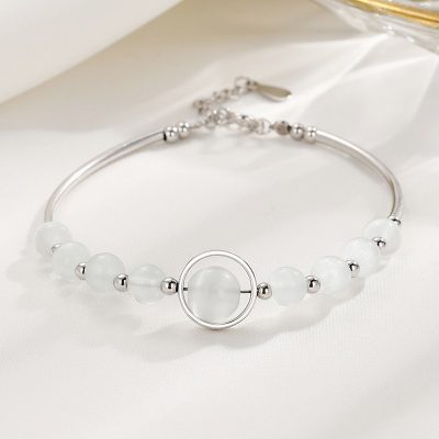 Vòng Tay Bạc Nữ đính đá Mắt Mèo Phong Thủy Aurora LILI 158787 1