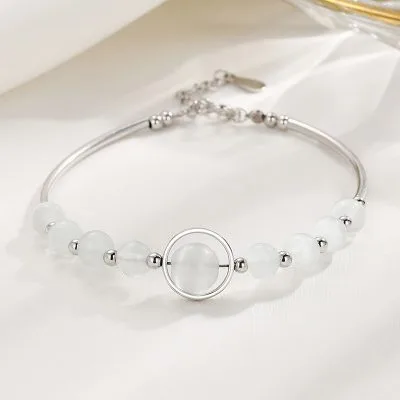 Vòng Tay Bạc Nữ đính đá Mắt Mèo Phong Thủy Aurora LILI 158787 1
