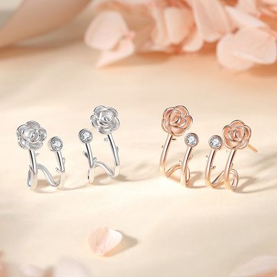 Bông Tai Bạc Nữ đính đá CZ Bông Hoa Hồng Rose LILI 166768 2