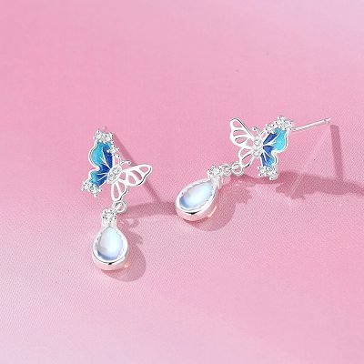 Bông Tai Bạc Nữ đính đá CZ Hình Hồ điệp Sylvia LILI 166816 2
