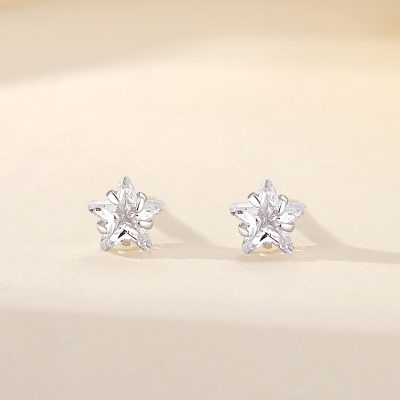 Bông Tai Bạc Nữ đính đá CZ Hình Ngôi Sao 5 Cánh Lana LILI 166777 1