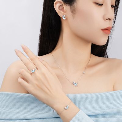 Bông Tai Bạc Nữ đính đá CZ Trăng Và Hoa Salem LILI 166789 2