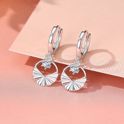 Bông Tai Bạc Nữ đính đá CZ Tròn Cách điệu Mira LILI 166761 1