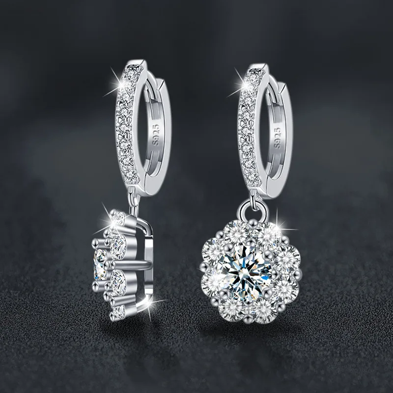 Bông Tai Bạc Nữ đính Kim Cương Moissanite Hoa Hướng Dương Mira LILI 166747 2
