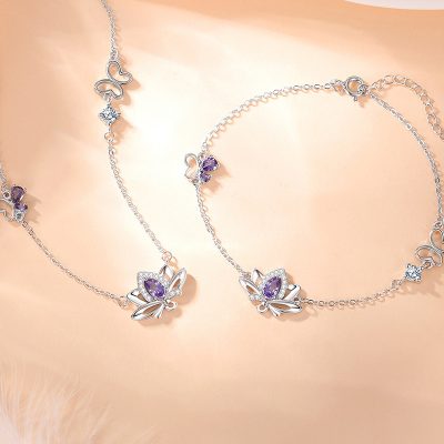 Dây Chuyền Bạc Nữ đính đá CZ Hình Bông Sen Elaine LILI 166667 1