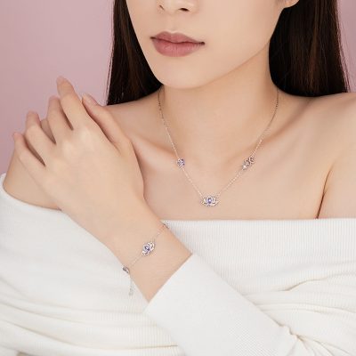 Dây Chuyền Bạc Nữ đính đá CZ Hình Bông Sen Elaine LILI 166667 2