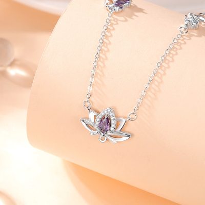 Dây Chuyền Bạc Nữ đính đá CZ Hình Bông Sen Elaine LILI 166667 3