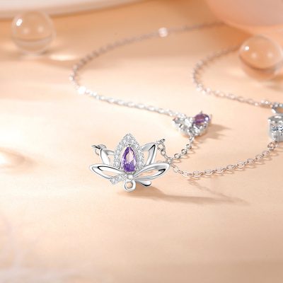 Dây Chuyền Bạc Nữ đính đá CZ Hình Bông Sen Elaine LILI 166667 4