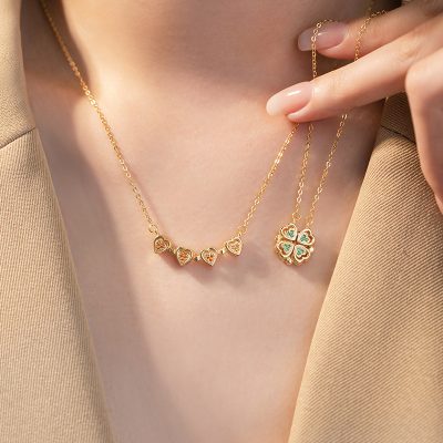 Dây Chuyền Bạc Nữ đính đá CZ Trái Tim Cỏ 4 Lá Emory LILI 166584 2