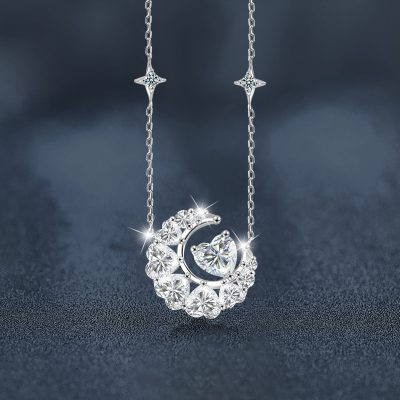 Dây Chuyền Bạc Nữ đính Kim Cương Moissanite Trăng Tình Yêu Malani LILI 166443 2