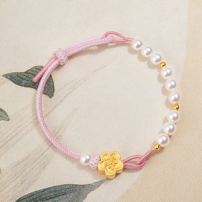 Lắc Tay Bạc Nữ Dây Bện Ngọc Trai Hình Hoa đào Khloe LILI 166143 1