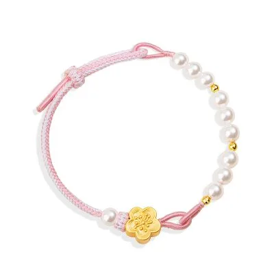 Lắc Tay Bạc Nữ Dây Bện Ngọc Trai Hình Hoa đào Khloe LILI 166143 2