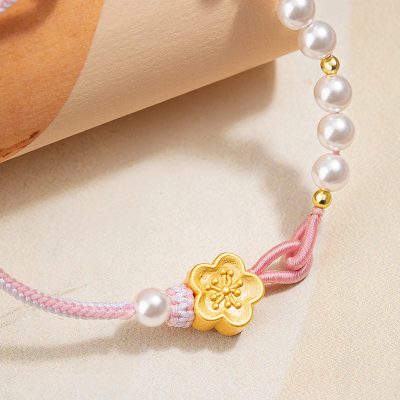 Lắc Tay Bạc Nữ Dây Bện Ngọc Trai Hình Hoa đào Khloe LILI 166143 3