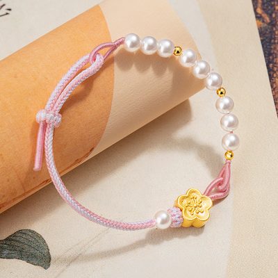 Lắc Tay Bạc Nữ Dây Bện Ngọc Trai Hình Hoa đào Khloe LILI 166143 4