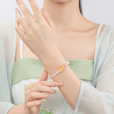 Lắc Tay Bạc Nữ Dây Bện Ngọc Trai Hình Hoa đào Khloe LILI 166143 5