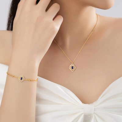 Lắc Tay Bạc Nữ đính đá CZ Cỏ 4 Lá May Mắn Leia LILI 166119 1