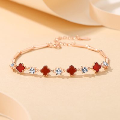 Lắc Tay Bạc Nữ đính đá CZ Cỏ 4 Lá May Mắn Lucky Lila LILI 166131 1