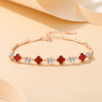 Lắc Tay Bạc Nữ đính đá CZ Cỏ 4 Lá May Mắn Lucky Lila LILI 166131 1