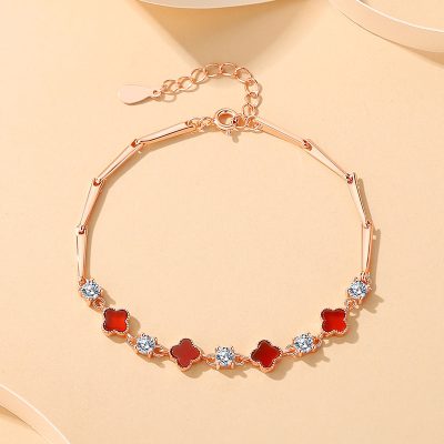 Lắc Tay Bạc Nữ đính đá CZ Cỏ 4 Lá May Mắn Lucky Lila LILI 166131 2
