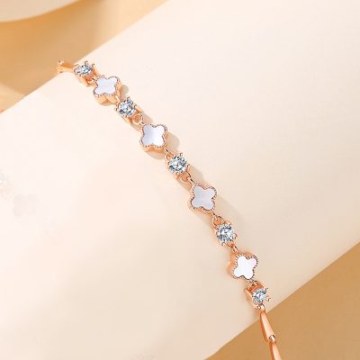 Lắc Tay Bạc Nữ đính đá CZ Cỏ 4 Lá May Mắn Lucky Lila LILI 166131 4