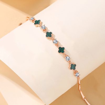 Lắc Tay Bạc Nữ đính đá CZ Cỏ 4 Lá May Mắn Lucky Lila LILI 166131 5