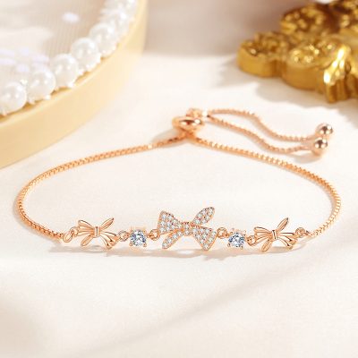 Lắc Tay Bạc Nữ đính đá CZ Dây Rút Hình Chiếc Nơ Kylie LILI 166068 1
