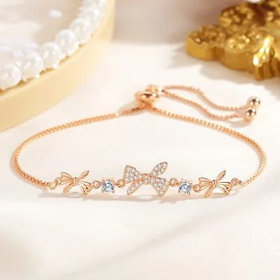 Lắc Tay Bạc Nữ đính đá CZ Dây Rút Hình Chiếc Nơ Kylie LILI 166068 1