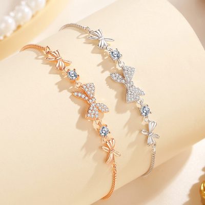 Lắc Tay Bạc Nữ đính đá CZ Dây Rút Hình Chiếc Nơ Kylie LILI 166068 3